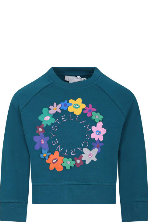 Sweaters & Sweatshirts for Girls Stella McCartney Kids Green Sweatshirt For Girl With Flowers And Logo