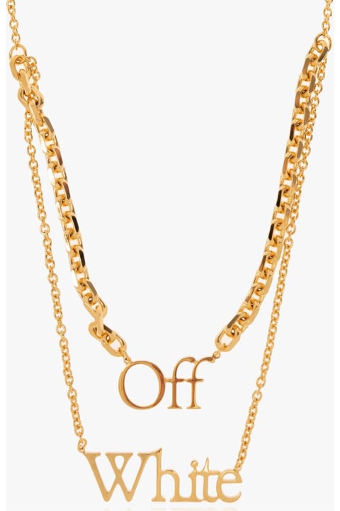 ウィメンズ Off-Whiteのネックレス Off-White Logo Plaque Chain-linked Necklace