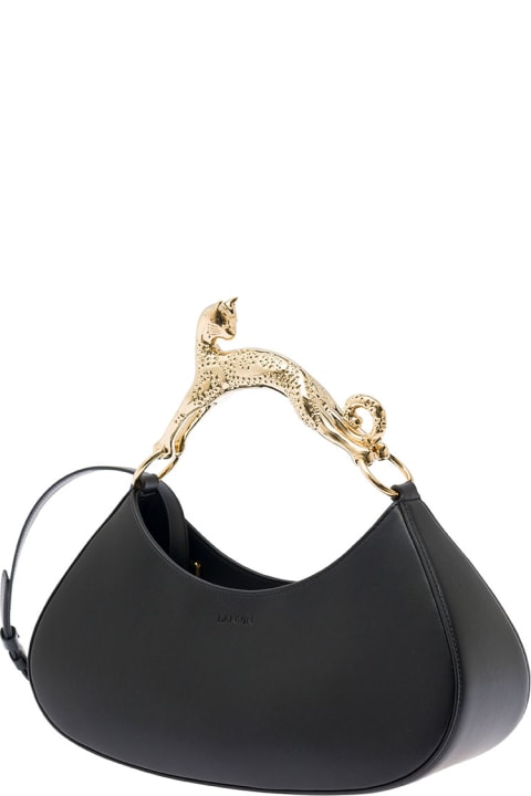 Fashion for Women Lanvin 'hobo Large' Black Handbag With Cat Handle In Leather Woman