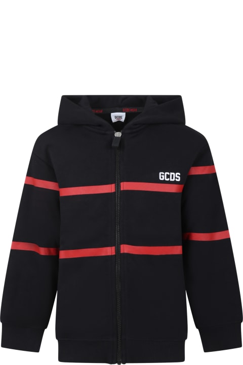 GCDS Mini Sweaters & Sweatshirts for Boys GCDS Mini Black Sweatshirt For Kids With Stripes And Logo
