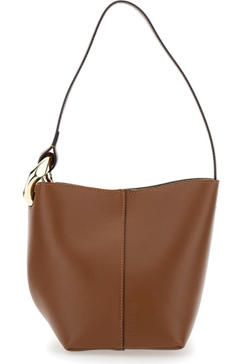 J.W. Anderson حقائب توتي لـ السيدات J.W. Anderson 'corner Small Bucket' Brown Shoulder Bag With Metal Knot Detail In Leather Woman