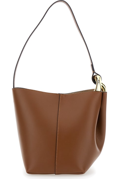J.W. Anderson حقائب توتي لـ السيدات J.W. Anderson 'corner Small Bucket' Brown Shoulder Bag With Metal Knot Detail In Leather Woman