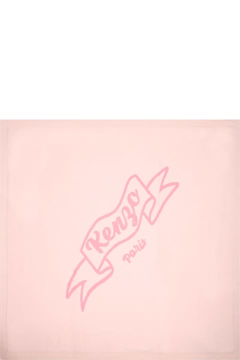 Kenzo Kids Kenzo Kids Pink Blanket For Baby Girl With Logo