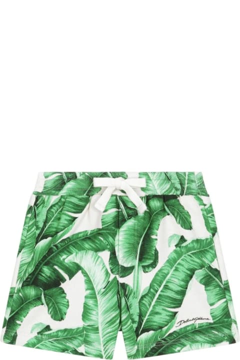 Bottoms for Baby Boys Dolce & Gabbana White Jogging Shorts With Green Banano Print