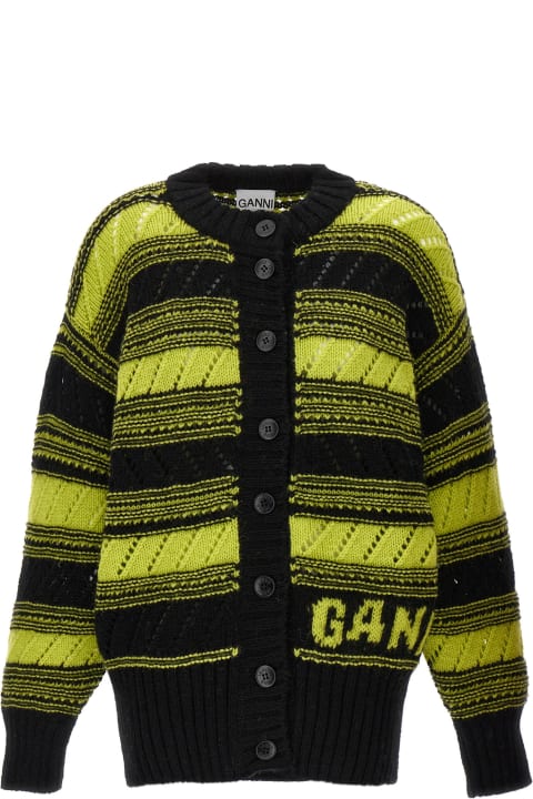 Ganni Women Ganni Yellow And Black Wool Cardigan