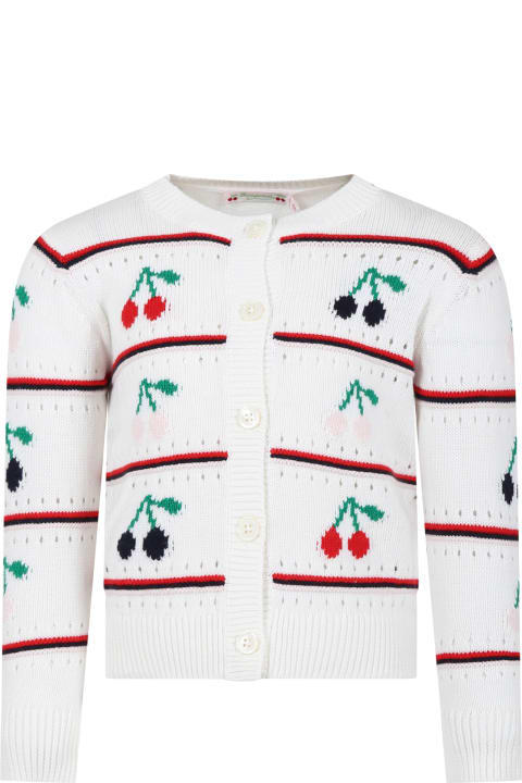 Sweaters & Sweatshirts for Girls Bonpoint White Cardigan For Girl With Embroidered Cherries