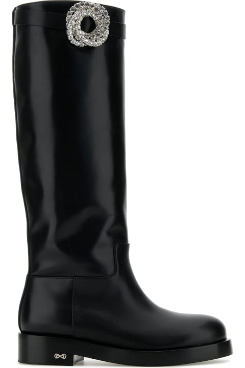 Mach & Mach أحذية برقبة لـ السيدات Mach & Mach Galaxy Black Leather Riding Boots(40mm)