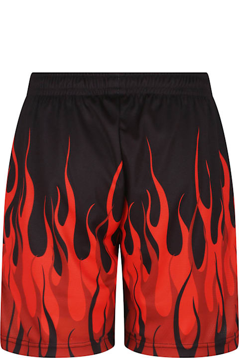 Vision of Super for Men Vision of Super Black Basket Shorts With Triple Flames And Red Label