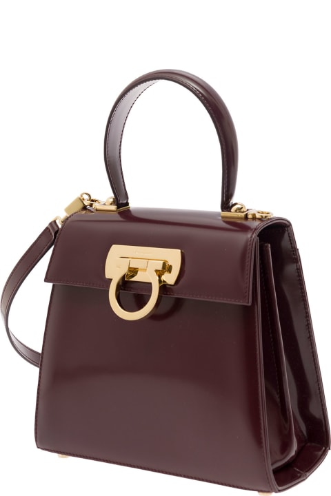 Ferragamo Women Ferragamo Bordeaux Handbag With Gancini Detail In Patent Leather Woman