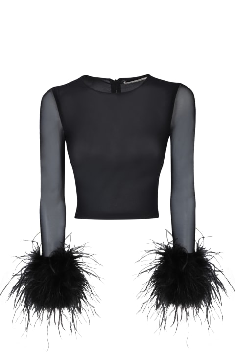 Alice + Olivia Sweaters for Women Alice + Olivia Feather Mesh Top In Black