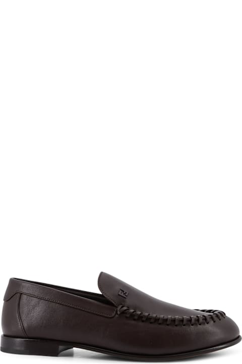 Homeware Fendi Leather Loafers With Metal Ff Logo