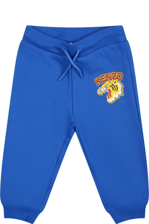 Kenzo Kids Kenzo Kids Blue Trousers For Baby Boy With Iconic Tiger