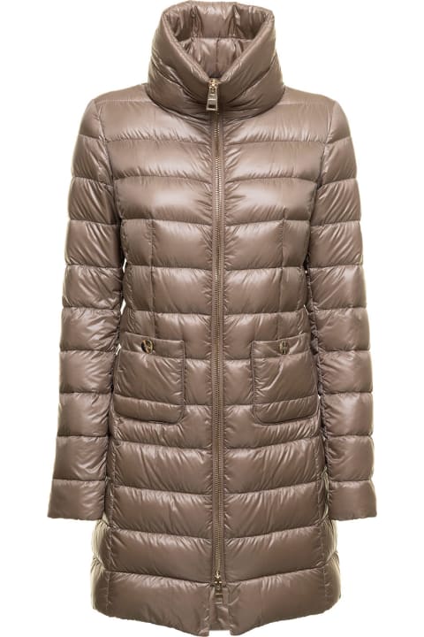 Herno Coats & Jackets for Women Herno Herno Woman's Maria Taupe Color Quilted Nylon Long Down Jacket
