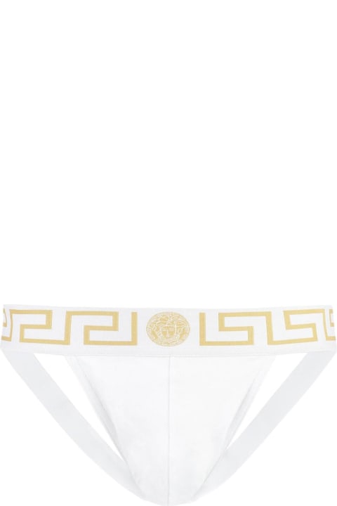 Underwear for Men Versace Cotton Jockstrap With Greca Elastic Band