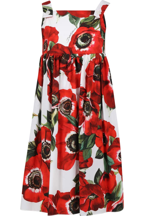 Dolce & Gabbana for Kids Dolce & Gabbana Red Dress For Girl With Poppies Print