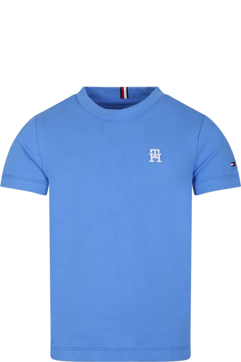 Topwear for Boys Tommy Hilfiger Light Blue T-shirt For Boy With Logo