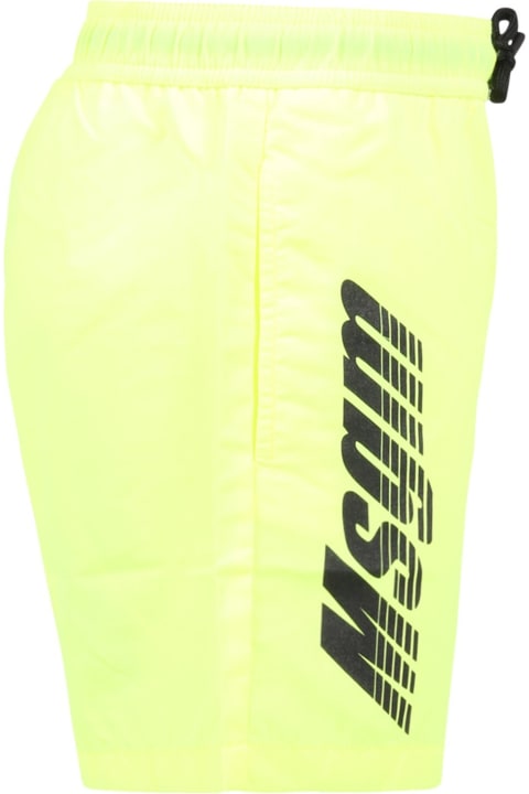MSGM Swimwear for Boys MSGM Boxer Mare Giallo Con Logo Nero