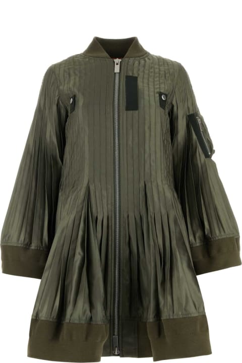 Fashion for Women Sacai Army Green Polyester Jacket Dress