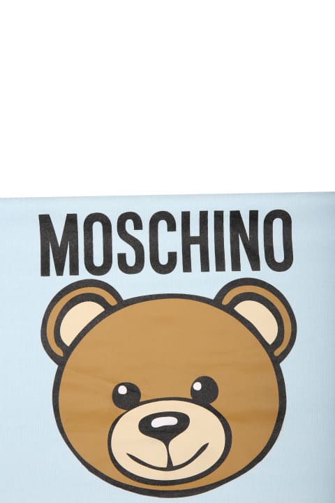 Moschino for Kids Moschino Light Blue Baby Boy Blanket With Teddy Bear And Logo