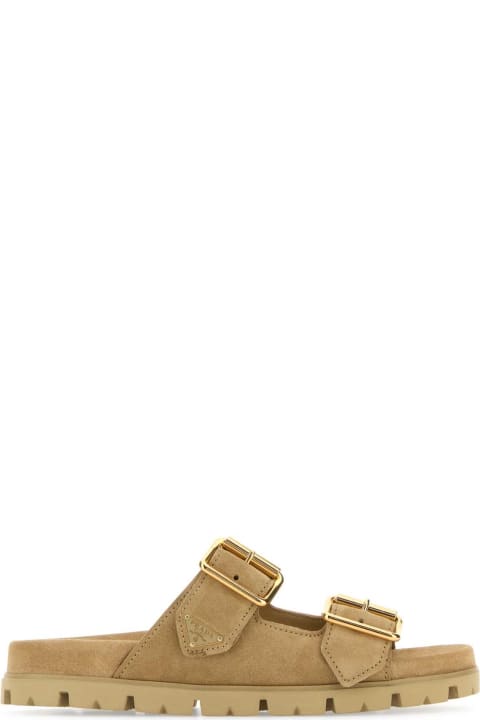 Sandals for Women Prada Sand Suede Slippers