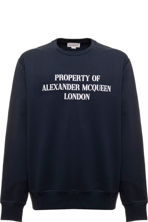 Crew Neck Blue Jersey Sweatshirt With Logo Alexander Mcqueen Man
