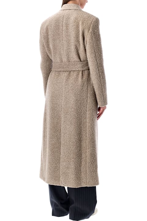 أدوات منزلية Golden Goose Long Double-breasted Greige Mixed Wool Coat