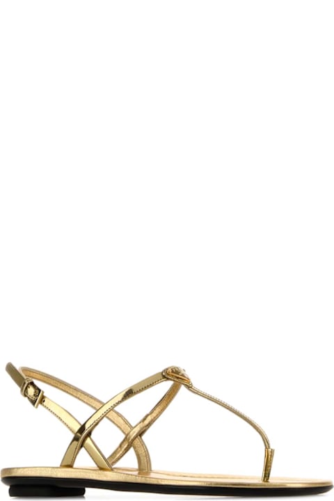 Prada Gold Leather Thong Sandals
