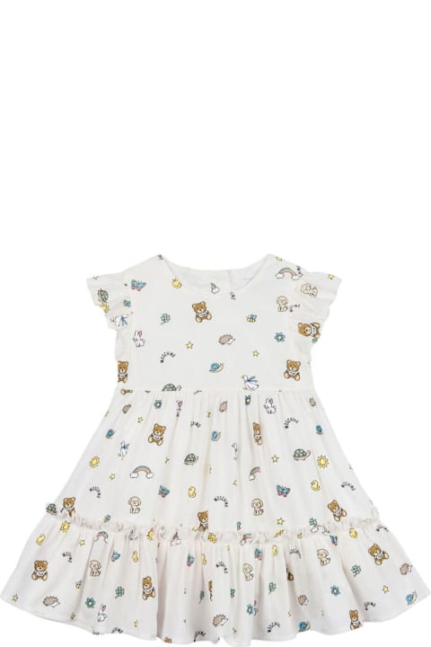 Moschino Bodysuits & Sets for Women Moschino White Dress With Flared Skirt And All-over Print In Cotton Baby