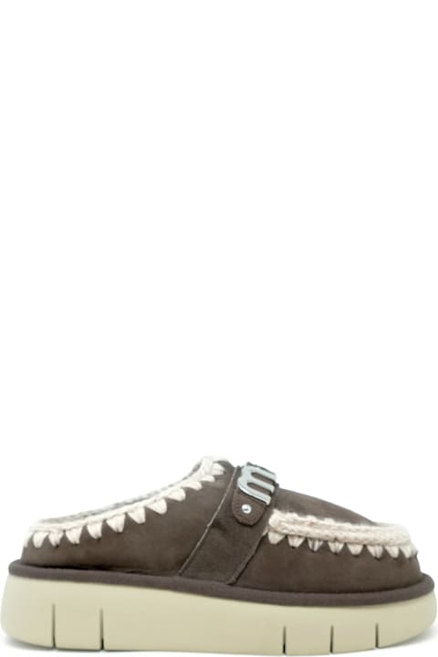 Mou Moka Bounce Metal Logo Leather Wool Rubber Clog Shoe