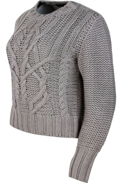 Fabiana Filippi Sweaters for Women Fabiana Filippi Long Sleeve Crewneck Sweater In 100% Soft Virgin Wool With Cable Knit On The Front