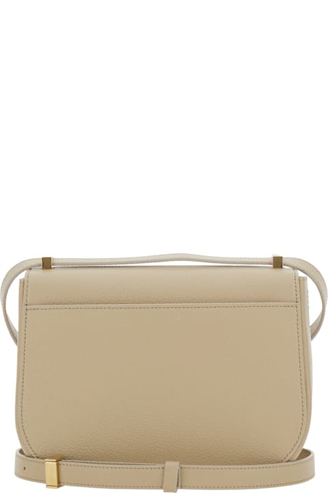 Ferragamo لـ Kids Ferragamo Beige Shoulder Bag With Metal Gancini Detail On The Front In Hammered Leather Woman