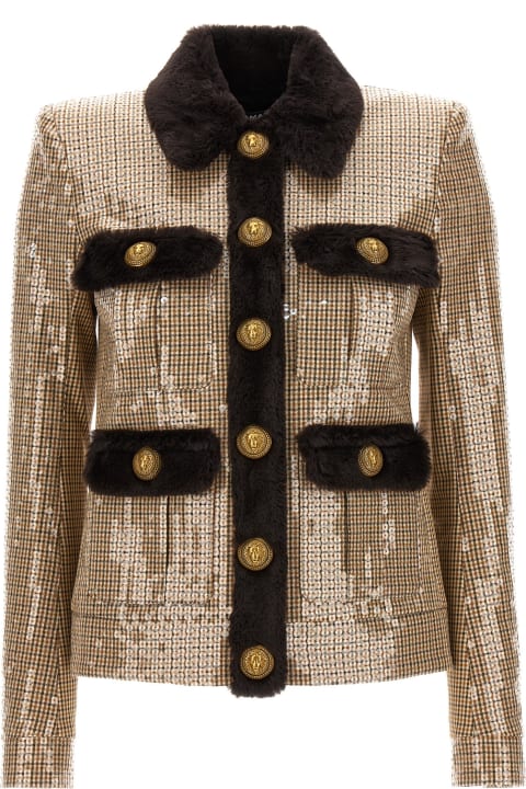 Coats & Jackets for Women Balmain Faux Fur Sequin Jacket