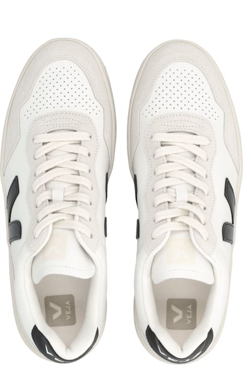 Veja V-90 White And Black Leather Sneakers