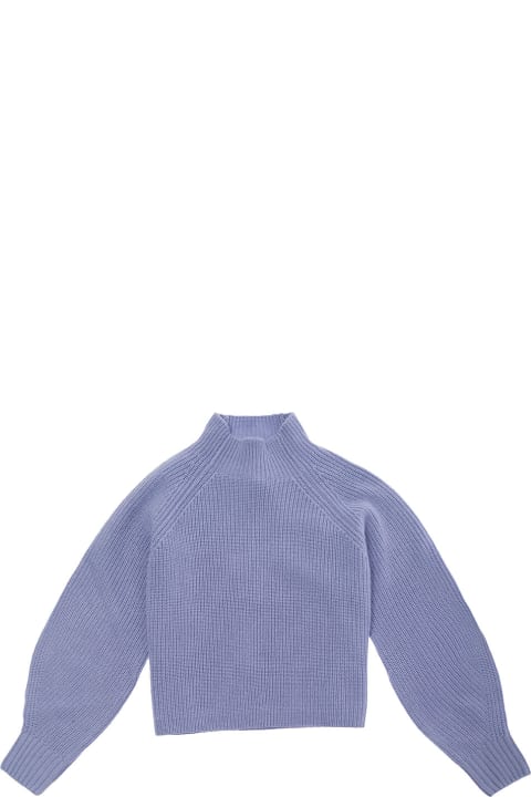 Lavander Ribbed Sweater With High-neck In Wool Girl