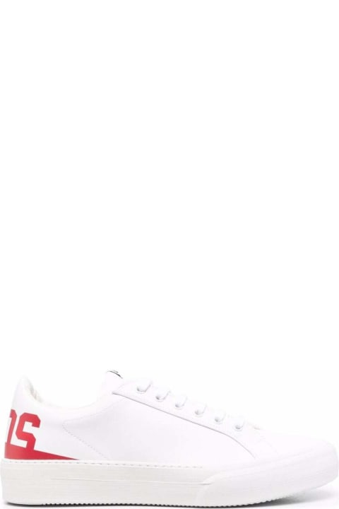 Gcds Man 's White Leather Sneakers With Logo