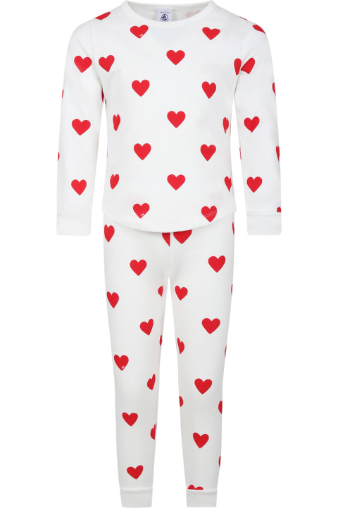 Underwear for Girls Petit Bateau White Pajamas For Girl With Red Hearts