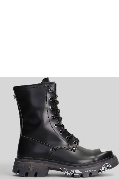 Premiata Brixton Combat Boots In Black Leather