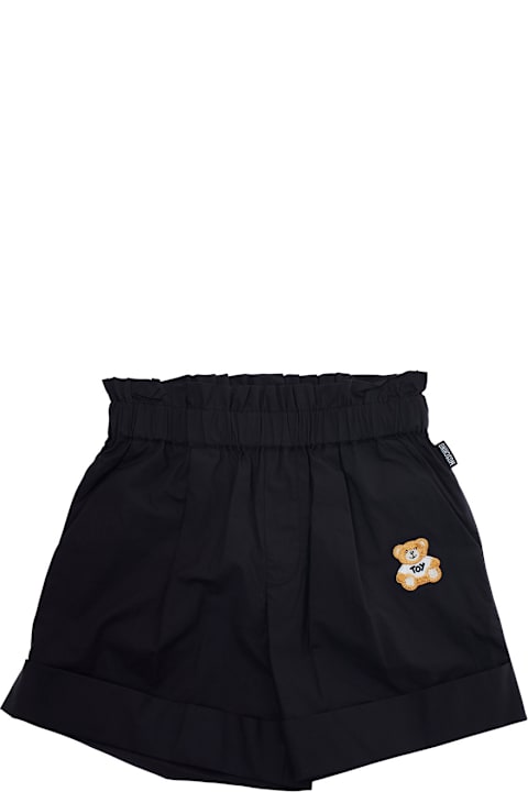 Homeware Moschino Black Shorts With Teddy Bear Motif On The Front In Cotton And Tech Fabric Girl