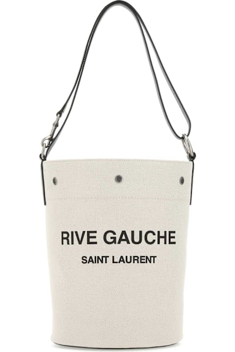 メンズ トートバッグ Saint Laurent Ivory Canvas Rive Gauche Bucket Bag