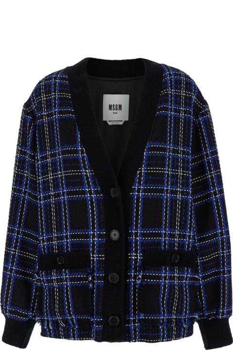 MSGM Coats & Jackets for Women MSGM Oversized Blue And Black Jacket With Check Motif In Heavy Fabric Woman