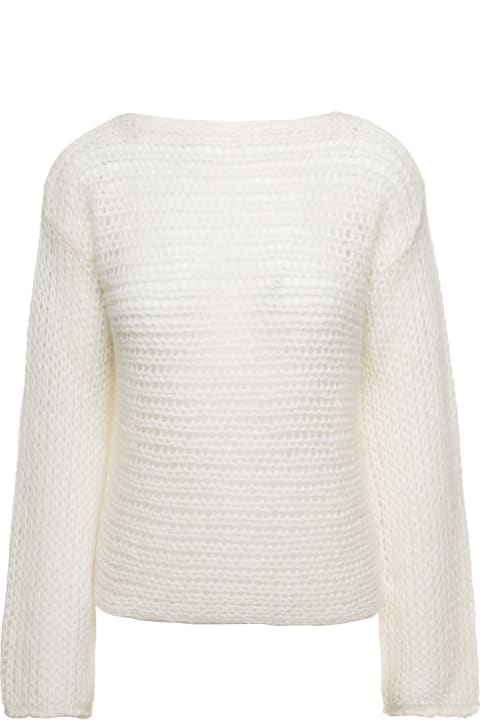 Forte_Forte Sweaters for Women Forte_Forte White Cropped Sweater With Boat Neckline In Wool Blend Woman