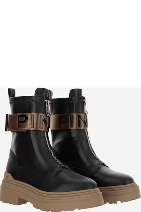 Boots for Women Pinko Leather Ankle Boots With Logo