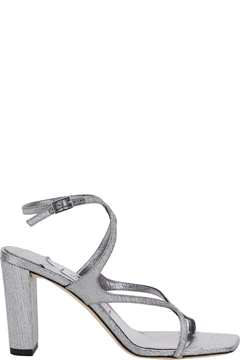 Homeware Jimmy Choo 
azie
 Metallic Sandals With High Stacked Heel And Criss-cross Strap In Tech Fabric Woman