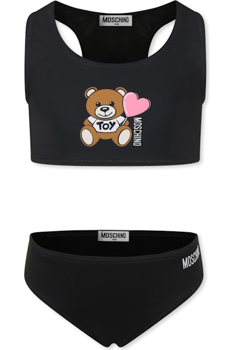 Moschino Swimwear for Girls Moschino Black Bikini For Girl With Teddy Bear And Logo