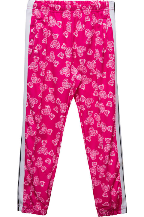 Palm Angels for Kids Palm Angels Fuchsia Track Pants With All-over 'paisley' Teddy Bear Print In Cotton Blend Girl