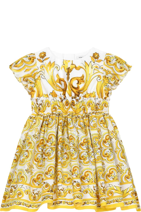 Dolce & Gabbana for Baby Girls Dolce & Gabbana Poplin Dress With Yellow Maiolica Print