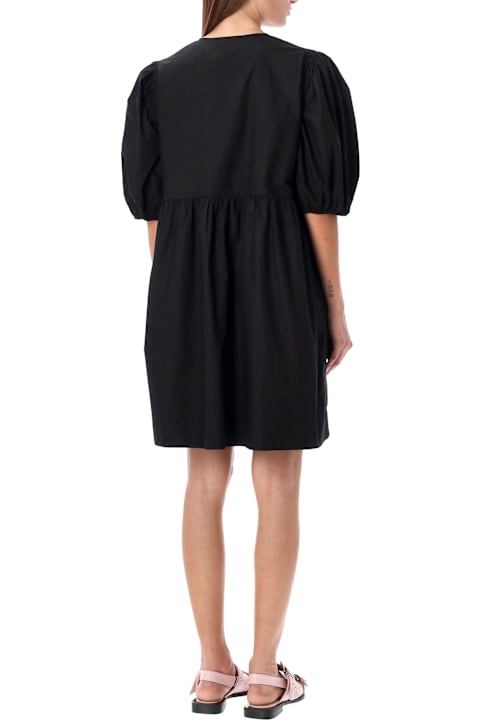 Homeware Ganni Ganni Black Cotton Poplin Mini Dress With Bows