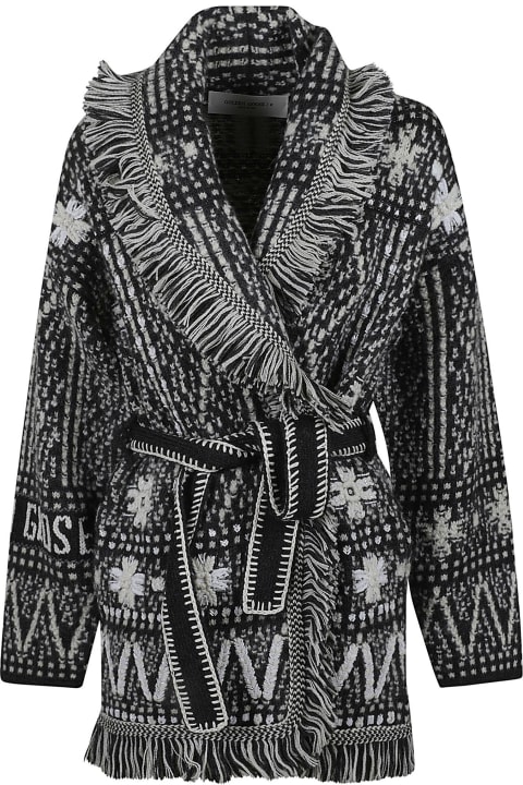 Golden Goose Coats & Jackets for Women Golden Goose Journey W`s Belted Knit Cardigan Wool Blend Fair Isle Jacquard Stones Embroidery