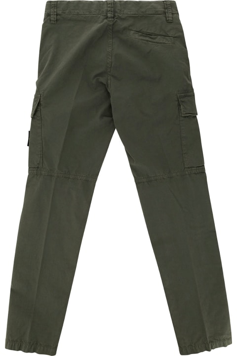 ボーイズ ボトムス Stone Island Green Cargo Pants With Logo Patch In Stretch Cotton Boy