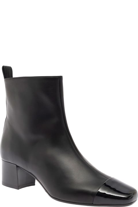 'estime' Black Ankle Boots With Patent Toe In Smooth Leather Woman